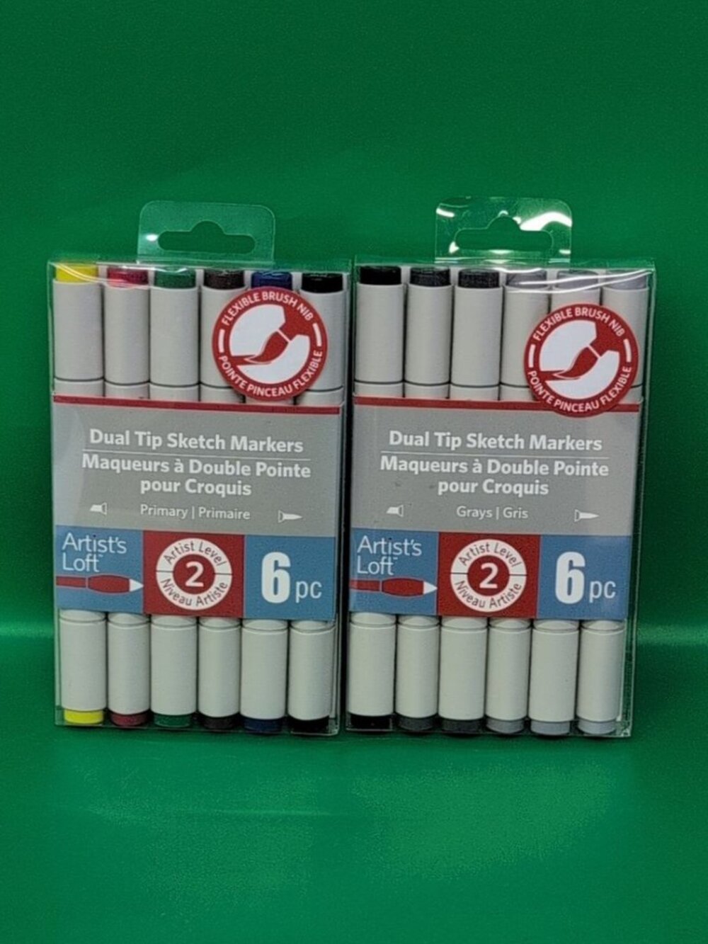 Artist’s Loft Dual Tip Primary & Grays Sketch Markers Multicolor 6Pcs Pack of 2